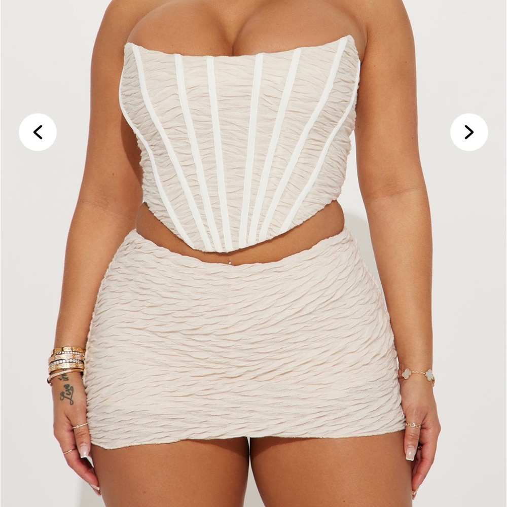 Cream Strapless Textured Two-Piece Set